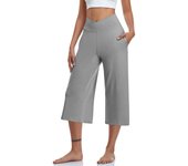 Women  Elastic High Waist 3/4 Pant Casual Active  Fit Wide Capris Leg Pants Trousers With Pockets Pants for Women Women’s Pants
