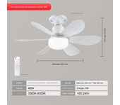 Ventilador Techo with Luz y Mando a Distancia, Lampara Ventilador Techo with Ventiladores Silencioso, E27, Regulable en Colores y Velocidades Temporizador 6 Aspas para Dormitorio (52CM)