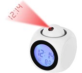 Reloj de proyección digital Reloj despertador LED silencioso 12/24 h Reloj despertador de proyección en el techo Control de voz Hora Temperatura Pantalla Posponer alarma Reloj despertador digital (blanco)