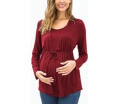 Splicing Two Fake Maternity Breastfeeding Tops Comfortable Round Neck Tie Up Anti Glare Maternity Breastfeeding Top T-shirt