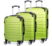 DAM Juego de tres Maletas Trolley extensible, en material ligero ABS de alta resistencia. Cerradura numérica, 4 ruedas giratorias 360°. 50x30,5x76,5 Cm. Color: Verde Claro