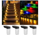 Luces solares para terraza al aire libre, luces solares para escalones a prueba de agua con decoración que cambia de 7 colores para porche, piscina, valla, escalera, patio