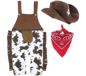 Baby Boys Western Cowboy Romper Toddler Halloween Costume Infant Carnival Party Playsuits Overall Sets with Scarf and Hat Brown