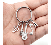 1Pc Microphone Musical Note Guitar Charm Keychain Alphabet Initial Letter Keychain Cool Music Rock Singer Key Ring