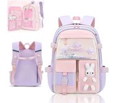 Mochila de conejito, mochila de conejito para niñas, mochila de escuela Kawaii, mochila de conejito impermeable de gran capacidad, para grados 1-6