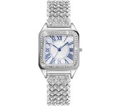 Reloj para mujer con letras romanas, lleno de diamantes, forma cuadrada, movimiento de cuarzo