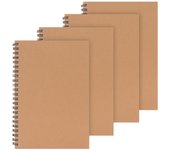 Diario DE LA CAPACIDAD grande del cuaderno de la cubierta de las libretas A5 Kraft del espiral de 4 paquetes, pulgada 100 páginas/50 de la Cuaderno del papel de Kraft 8,25x5,55 hojas forradas