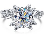JoyceJelly Sterling S925 Silver Ring With 2 Carat Colorful Moissanite Women's Luxury Wedding Jewelry Snowflake Design Size5-9