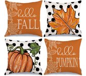 Juego de fundas de almohada de otoño de 18 x 18 pulgadas con diseño de hoja de arce, juego de almohadas de otoño de 4