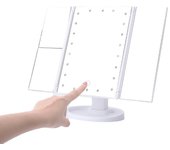 Espejo Maquillaje Luz Led Aumento 1X, 2X, 3X Iluminación 16 Led Ajustable Rotación 180º Espejo Base Tocador Táctil  Plegable Tri-Fold Maquillaje Cosmético Funciona con cable USB o Baterías