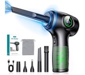 Rolgno Aire Incluido Limpieza PC, Soplador de Polvo Eléctrico 3 Velocidades, 90000 RPM, Soplador de Aire Inalámbrico Recargable con Pantalla LED Y 5 Boquillas In Limpiar Teclado, Coche, Sofá, Cámara