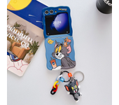 Luxury Toms and Jerries with Pendant Phone Case for Samsung Galaxy Z Flip 3 4 5 5G PC Hard Anti-drop Back Cover Funda