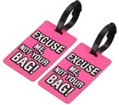 Etiqueta para equipaje, etiqueta de PVC para tarjeta de identificación, etiqueta estampada para bolsa de viaje con correa ajustable para maleta, color rosa, juego de 2
