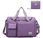 Bolsa de Viaje Plegable de Gran Capacidad Bolsa de Gimnasio Bolsa Grande de Fin de Semana, con Compartimento Zapatos y Compartimento húmedo para Deportes,Natación,Yoga y Viajes (Púrpura)