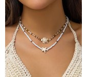 KunJoe Bohemian Mixed Color Rice Beads Starfish Pendant Necklace Set for Women Men Fashion Beach Choker Clavicle Chain Jewelry