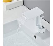 Grifo Cascada Moderno,Grifos Mezclas De Baño De LatónMonomando, Grifo Mezclas De Lavabo,Agua Fría Y Caliente (Blanco)