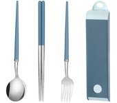 Juego de utensilios de viaje reutilizables de acero inoxidable con estuche, lonchera portátil con cubiertos para acampar y la oficina