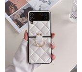 Luxury CC Diamond Checkered Phone Case For Samsung Galaxy Z Flip 4 3 Flip3 Flip4 5G Cover Cute Finger Rings Hinge Leather Cases