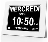 Reloj calendar digital de una pieza de 8 pulgadas con fecha y hora, Reloj de Alzheimer para Padres, recordatory de Medicamentos para abuelos y niños - Blanco -266 210 50 mmmulismo