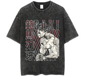 Anime Baki Washed Tshirt Harajuku Summer 100% Cotton Short Sleeve Oversize Tees Vintage Streetwear Baki Hanma Print T-Shirt