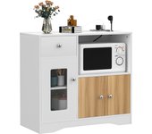 Rcynview Armario de Cocina  con Enchufe Blanco Aparador de Almacenamiento para Microondas y Cajones Ideal para Comedor Cocina Salón