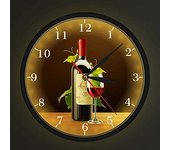 Vino tinto y blanco Bodega Borrachera Reloj de pared silencioso con luz nocturna LED activada por voz Botellas y copas de vino con uvas Home Bar Taberna Reloj con marco de metal