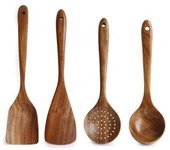 Juego de cocina de madera de teca Natural con soporte para cucharas y utensilios de cocina, agarre cómodo