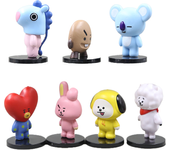 7Pcs/set Cute Cartoon Bt21 Mini Standing Doll Kawaii Tata Rj Creative Car Accessories Desktop Decoration Ornaments Birthday Gift