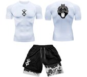 Anime 3D Printed Men's Compression Set Long/short Sleeve Gym Top+Workout Shorts Quick Drying Rash Guard Set