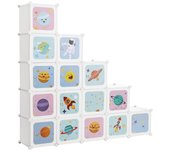 Armario modular infantil de 16 cubos con puertas, organizador modular para niños, estantes de cubo de plástico para ropa, zapatos, juguetes, 123x31x123 cm, color blanco