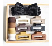 16-Piece Women's SPA Headband Combination Set Powdery Multicolor Soft Bow Headband Matte matte frosted plastic rectangular gra