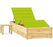 vidaXL Tumbona de jardín con mesa y cojín de madera de pino impregnada