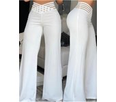 Elegant High Waist Flared Women Pants Office Casual Crisscross Sheer Mesh Patch Mesh Patch Casual Trousers Women Clothes