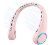 Ventilador de cuello portátil, aire acondicionado con 5-17H de vida útil, 4000mAh, 3 velocidades ajustables y 64 luces frías, recargable ventilador de cuello manos libres para verano, blanco