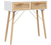 vidaXL Mesa consola madera pino maciza ratán natural 80x30x75 cm Blanco, Negro, Marrón Mesa de sofá Mesa de Entrada para Salón Consola de Entrada Mueble Recibidor Mesita Mesa auxiliar Salon