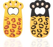 2 piezas de abrebotellas de pata de gato de dibujos animados Lindo, Abrebotellas de pata de gato portátil, herramienta de viaje de Cocina, suministro de Cocina Creativos (estampado de Leopardo Negro, Amarillo)