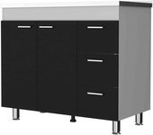 TUHOME Mueble bajo Ferreti en melamina con 3 cajones ,  2 puertas y encimera de acero inoxidable , multicolor , 90 cm X 100 cm X 52.5 cm