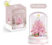 HUIQIBAO Ideas Christmas Tree Music Box Micro Building Blocks Pink Purple Blue Pine Tree Mini Bricks Xmas Gifts Toy for Children