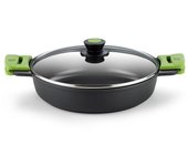 Bra - Cacerola Baja Prior, De 24 a 36 cm, Aluminio Fundido, Revestimiento Antiadherente Teflón, Apta Inducción y Horno, Incluye Tapa de Cristal y Asas Silicona