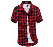 Red And Black Plaid Shirt Men Shirts 2024 New Summer Fashion Chemise Homme Mens Checkered Shirts Short Sleeve Shirt Men Blouse