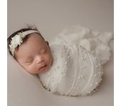 90x170cm Photo Shoot Prop Soft Stretchy Knit Baby Wrap Infant Pearl Headband for Newborn Baby Photography Accessories