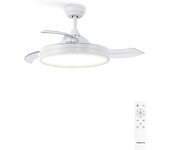 WIND CLEAR M/Ventilador de techo con luz blanco con mando / 40W, Ø108 cm, temporizador, 6 velocidades, aspas retráctiles, 3 temperaturas de luz, función verano-invierno