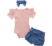 Summer Newborn Infant Baby Girl Clothes Set Cute Cotton Knitted Short Sleeve Tops Flower Pants Headband New Born Toddler Outfits