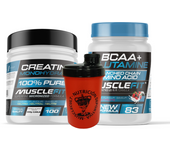 MUSCLEFIT Pack Ahorro Glutamina + Bcaa´s 500g - Varios Sabores + Creatina Monohidrato 300g - Sin Sabor + Shaker - Regalo