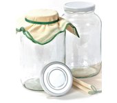 Tarros Grandes de Cristal con Tapa - Botes de Boca Ancha de 4l -  con 2 Muselinas de Algodón (50*50 cm) y 2 Gomas. Ideal para Hacer Kombucha, Kéfir y Leches Vegetales Fermentadas - Pack de 2