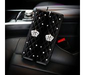 1pc Black Plush Fur Diamond Crystal Crown Series Car Seat Inerior Accessories Auto Steering Wheel Covers Headrest Seatbelt Cover