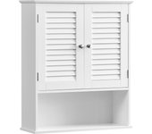 VASAGLE Armario de Pared para Baño, Armario Colgante, Armario de Almacenamiento con Estante Ajustable, Puertas de Doble Persiana y Estante Abierto, 20 x 60 x 70 cm, Blanco