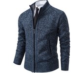Abrigo de invierno para hombre con alto cuello y forro de lana abrigo cardigan con cerca de cremallera color sólido