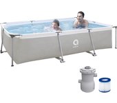 Piscina desmontable AVENLI Rectangular de ±300cm x 207cm x 65cm con depuradora de cartucho 1136 L/h. Capacidad de agua (90%): 3701L (978gal).  Instalación fácil y rápida sin herramientas.  Acero tecnológico anticorrosión.  Con material Lam Tech.