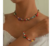 Lindo collar de cuentas de arroz con frutas, sandía, pomelo, manzana y pulsera